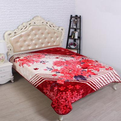 China Wearable Wholesale Polyester Raschel Printed Mink Blankets 1 Or 2 Ply Bed Blanket Double Side Embossed Blankets for sale