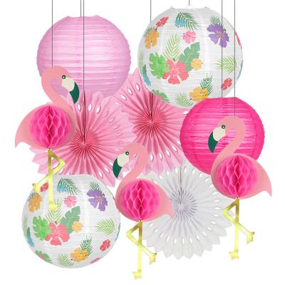 China Eco-friendly Balloon Decoration Party Hawaii Flamingo Fans Paper Balloons Paper Hawaii Theme Party Decoration for sale