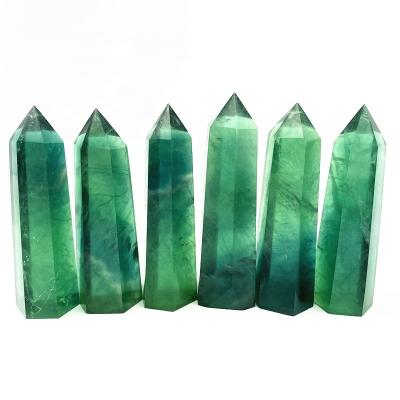 China Europe Gemstone High Quality Wand Trick Healing Crystal People Open Natural Green Fluorite Crystal Point For Sale for sale