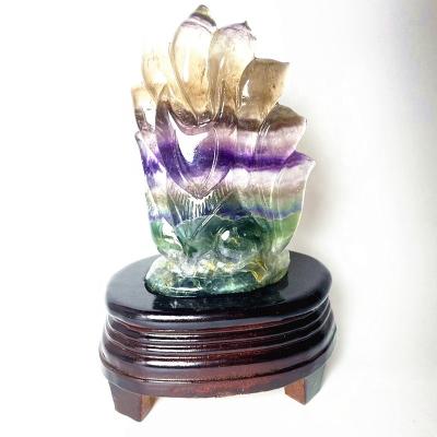 China High-grade Europe feng crystal carving folk crafts animal shui gemstones healing rainbow fluorite nine-tail crystal fox for sale