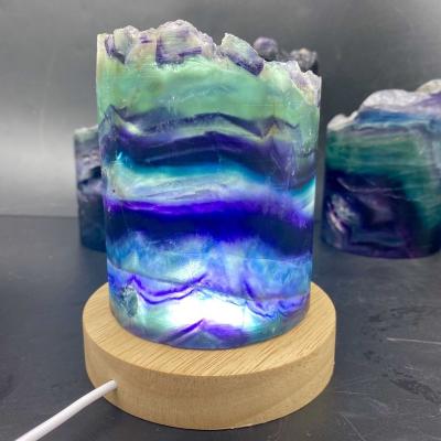 China Natural Europe Wholesale Price Crystals Healing Gemstone Crafts Rainbow Fluorite Folk Lamp for sale