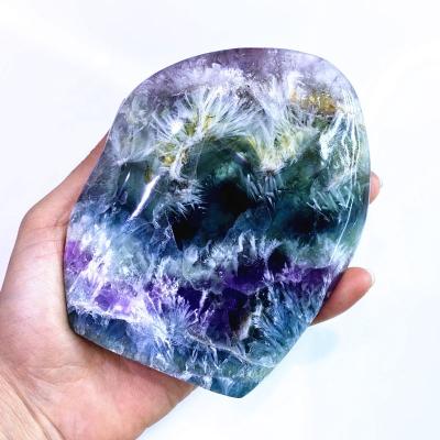 China Freeform High Quality Folk Natural Fluorite Rainbow Folk Natural Fluorite Snowflake Healing Crafts Wedding Guest Souvenirs Wedding Gemstone Slab Europe Gemstone Slab for sale