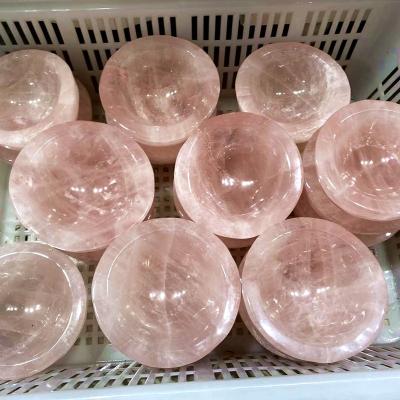 China Europe Wholesale Gemstone Hand Carved Feng Shui Healing People Opens Natural Rose Quartz Singing Bowl for sale