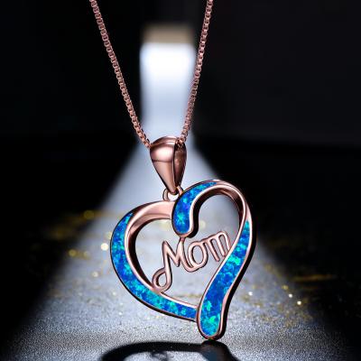 China New Environmental Protection Designing Mother's Day Gift Mom Letter Opal Necklace Love Heart Pendant Necklace For Women for sale