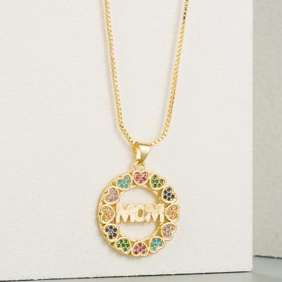 China Environmental Protection Mom Letter Necklace Gold Plated Snake Bone Chain Zircon Love Heart Pendant Necklace For Women for sale