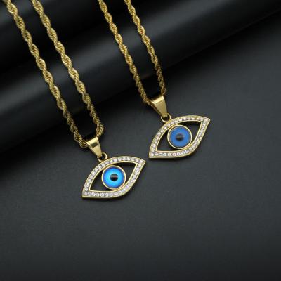 China Personality Durable Eye Pendant Necklace Gold Plated Stainless Steel Rhinestone Blue Eye Necklace For Women for sale