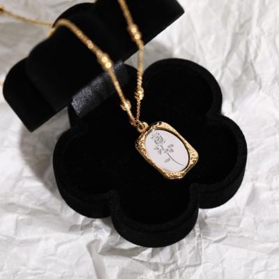 China Durable 18K Gold Stainless Steel Flower Necklace Women Sweater Chain Baguette Rose Flower Pendant Necklace for sale