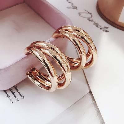 China Environmental Friendly Silver S925 Needle Multilayer Half Round Simple Three Circles Earrings Gold Plated Geometric Earrings For Women for sale