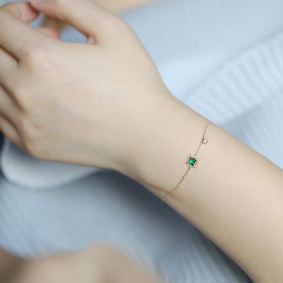 China 925 Sterling Silver Square Green Zircon Bracelet 14k Gold Eco-friendly Diamond Thin Bracelet For Women for sale