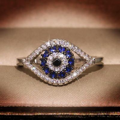 China Latest Fashion Jewelry High Quality Women Silver Plated Eye Ring Micro Inlay Shiny Zircon Eyes Rings For Party for sale