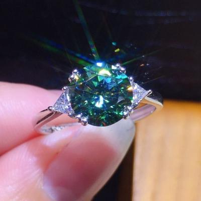 China High Quality Luxurious Green-Blue Moissanite Ring Round Diamond Wedding Engagement Open Finger Ring For Women for sale