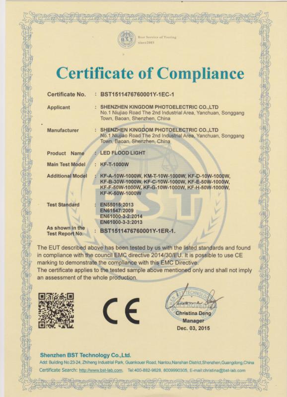 CE - Shenzhen Kingdom Photoelectric Co., Ltd.