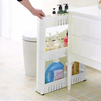 China Eco-friendly Plastic Portable Storage Shelf Mobile Bathroom Kitchen Rack Shelf 3 Tiers for sale