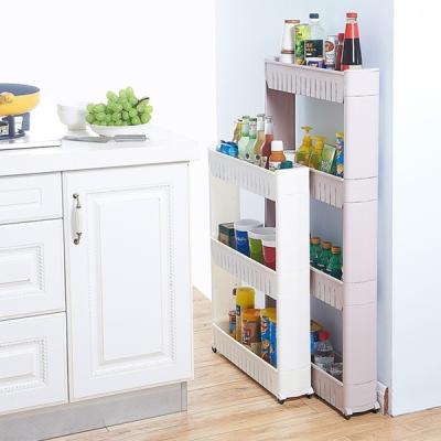 China Movable 3 Tier Plastic Storage Shelf 3 Layers Movable Slide Rack For Kitchen Bathroom for sale