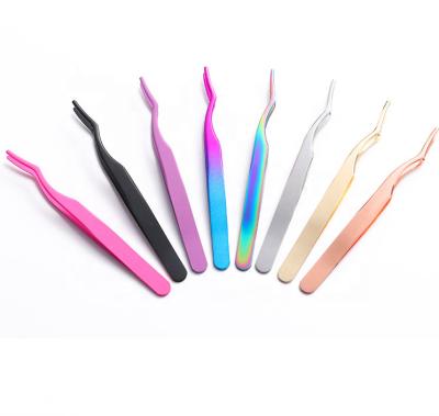 China Custom Logo Stainless Steel Eyelash Tweezers Applicator Private Label Eye Lash Twizzers False Lips for sale