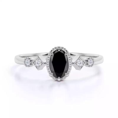 China Oval Cut Black and White Diamond Accents Milgrain 5 Stone Engagement Ring 1.5 Carat for sale