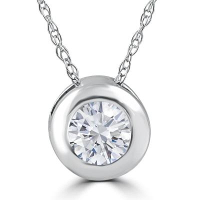 China 1/4 Ct Round CZ Solitaire Bezel Pendant Necklace 18