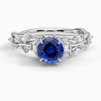 China Sapphire Secret Garden CZ RingSet with 6mm Premium Blue Round Sapphire for sale