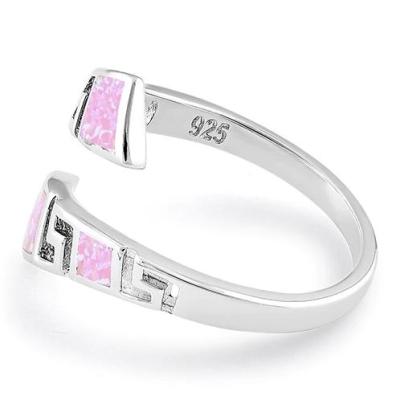 China 925  With Sterling Silver Greek  Unique Pattern Pink  Lab Fire Opal  Wedding Ring For Women for sale