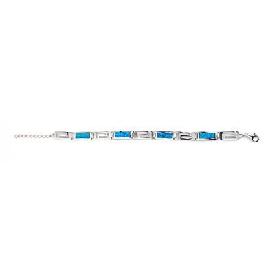 China Natural Vintage Fire Rectangular Greek Blue Opal Bracelet With 925 Sterling Silver for sale