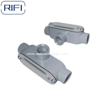 China Threaded T Type Aluminum Die Cast PVC Coated Connduit Body For Connect IMC Conduit for sale