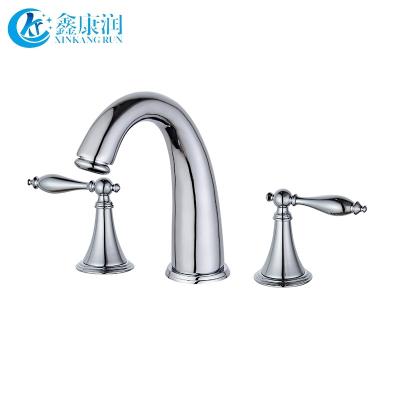 China New Design Metered Faucets Double Handles Basin Wash Basin Taps Brushed Nickel Basin Faucet for sale