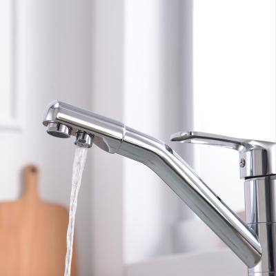 China KR-501 Electric Faucets Dual Outlet Chromed Pure Semi Round Head Kitchen Faucet Mixer Taps High Quality for sale