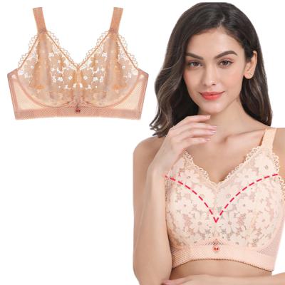 China Bra 3 34/75-52/120 C-G Full Cup Women's Antibacterial Sexy Wire Free Floral Push Up Plunge Lingerie Plus Size Bra Women Underwear for sale