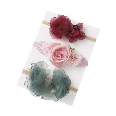 China Princess Smart Baby Girls Flower Hair Elastic Hair Accessories 3pcs/Set Friendly Soft Circle Flower Material for sale