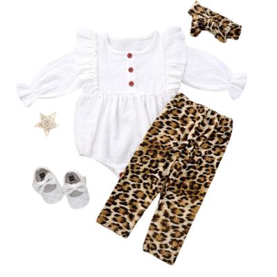 China 2021 Baby Boho 3pcs/Set Baby Clothes Manufacturer Jumpsuit Leopard Print Pants Baby Clothes Main Clothes for sale