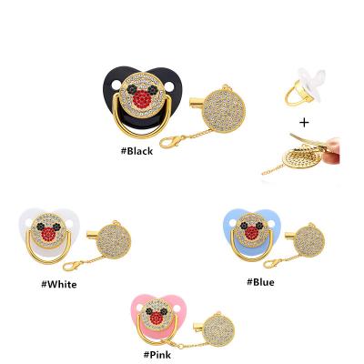 China BPA Free Luxury Handmade Animal Rhinestone Chupete Bling Bibs Breastfed Baby Hot Selling Pacifier With Clip for sale