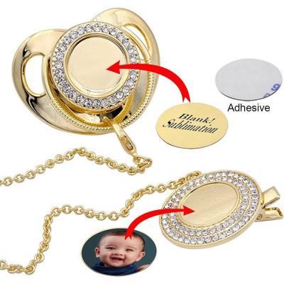 China BPA Free Custom Personalized Sublimation Dummy Pacifier White Bling Gold Nipple Infant Pacifier Sublimation for sale