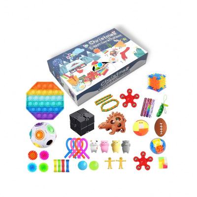 China Chirstmas decor effort push fidgety person forever set bubble popers kit glow rainbow sensory pops quality figet toys popit advent calendar for sale