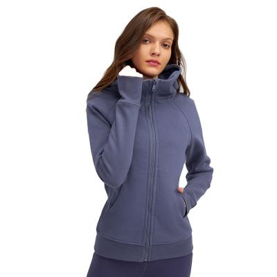 China Women Antibacterial Tops Long Sleeve Hooded Fleece Zipper Sport Top Ladies Stretch Sports Jacket Women Winter Coats And Jackets for sale