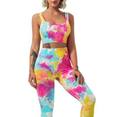 China Breathable Women Fitness Clothing Sets Tie Dye Butt Leggings Crac! crack! for Women Sweatsuit Set Sweatpants Yoga Set for sale