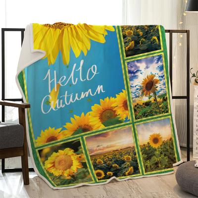 China Single Sunflower Printed Throw Blanket Printed Warm Weighted Blankets For Beds Double Layer Thickened Soft Cozy Home for sale