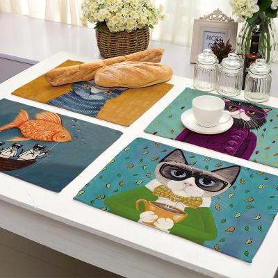 China Other Cute Cartoon Cats Insulation Place Mat Non-Slip Coaster For Table Dinner Table Mat Cotton Canvas Pads Home Decor 42*32cm 0022 for sale