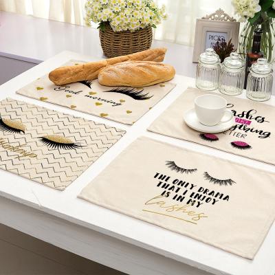 China Other Eyelash Printed Insulation Place Mat Non Slip Coaster For Table Dinner Table Mats Cotton Canvas Pads Home Decor 42*32cm 0035 for sale