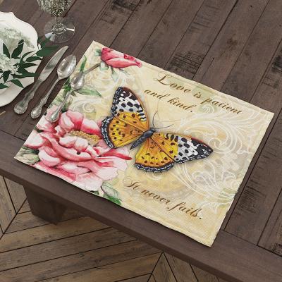 China Other Place Mat Non-slip Waterproof Coaster For Pastoral Table Dinner Butterfly Table Mat Cotton Canvas Pads Home Decor 42*32cm 0069 for sale