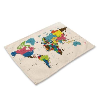 China Other World Map Insulation Place Mat Creative Non-slip Coaster For Table Dinner Table Mat Cotton Canvas Pads Home Decor 42*32cm 0021 for sale