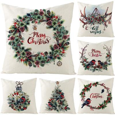 China Merry Christmas Cushion Cover 45*45 Flower Pillowcase Linen Cotton Linen Sofa Cushions Pillow Cases Pillow Covers for sale