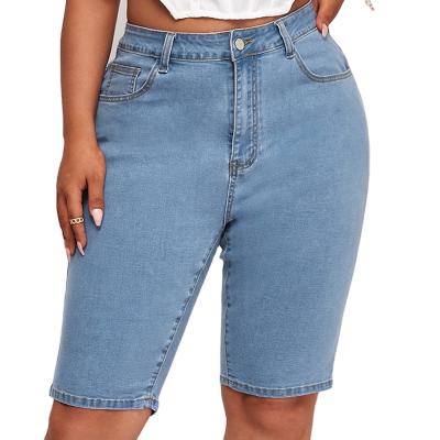 China Plus Size Womens Breathable Jeans Shorts Wholesale Cheap Price In Stock Cycling Basic Stretch Five Pockets Knee Length for sale