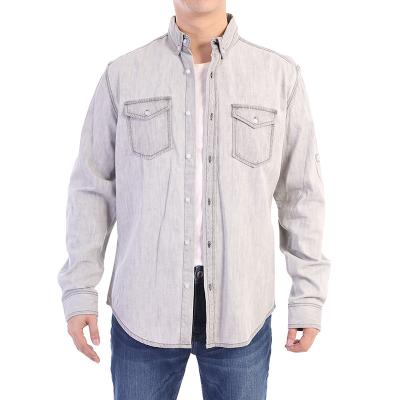 China Fashion High Quality Custom Made Denim Cheap Men's Denim Long Sleeve Breathable Shirt Jeans Shirt For Men Light Gray for sale