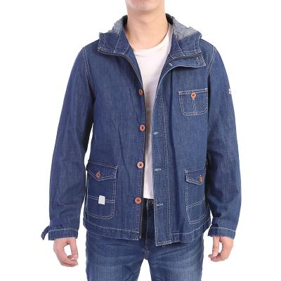 China Men's Denim Jackets Indigo Cotton Breathable Dark Blue Parka Hoodie Stylish Custom Spring Autumn Jean Coat for sale