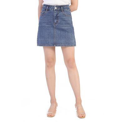 China Breathable Denim Skirts Cotton OEM Custom Service Breathable Good Quality One High Waist Shape Laser Print Women Jeans Casual Fashion for sale