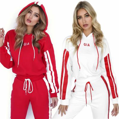 China China Manufacturer Breathable White / Red Cotton Blend Tracksuit Women Set Custom 2 Piece Tracksuit Set for sale