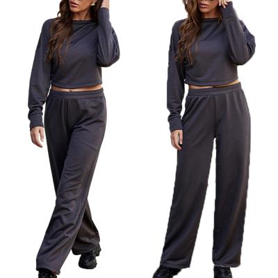 China 2 Piece Set Clothing Set Breathable Jogging Long Sleeve Tight Crop Top High Waist Sport Shorts Women Plain Tracksuit for sale