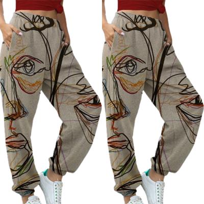 China Summer Leisure Anti-Static Ankle Banded Pants 2021 Fashion Print Loose Elastic Waist Pants Women's Pants for sale