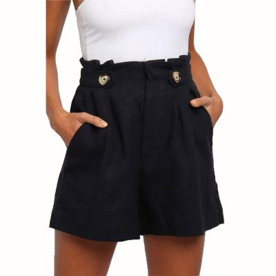 China Breathable Fashion Button Design Shorts Solid Color Elastic Waist Shorts Loose High-waisted Summer Shorts for sale