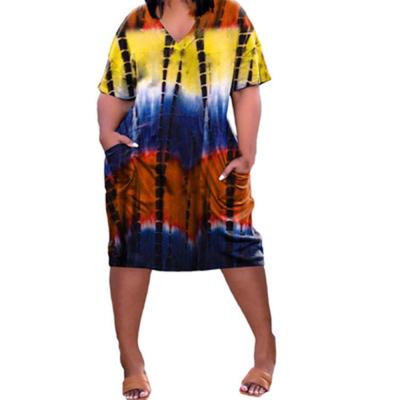 China 2021 Summer Women's Breathable Short Dresses Casual Dye Tie Loose Print Dress Plus Size Casual Dresses for sale